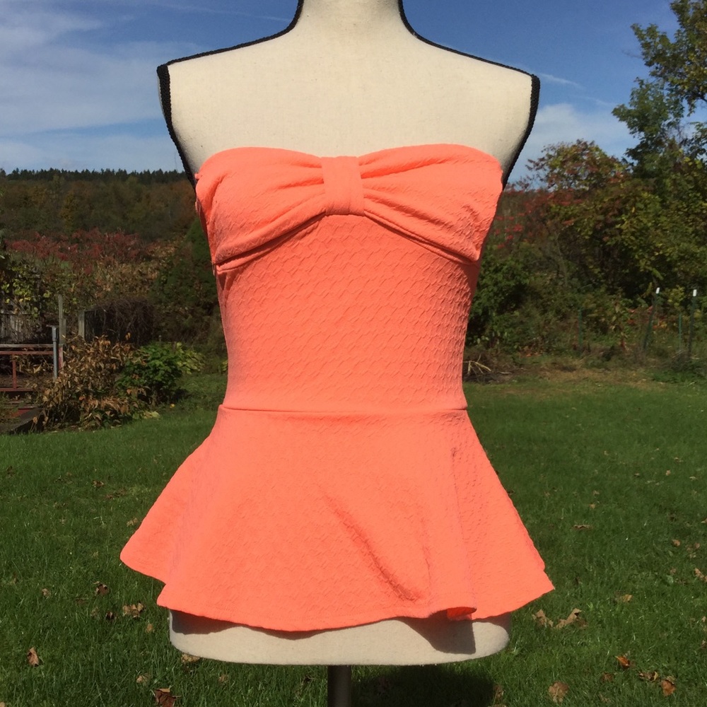 Charlotte Russe Coral Peplum Bow Top Small Bright